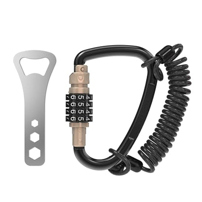 Carabiner Heavy Duty Combination Lock with 4.5 ft Retractable Cable, Locking Large Carabiner D Ring, for Motorcycle Helmet Lock, Chain Link, Hammock Hook, Outdoor Climbing Gear Anti Theft - color: Gold, style: D Ring