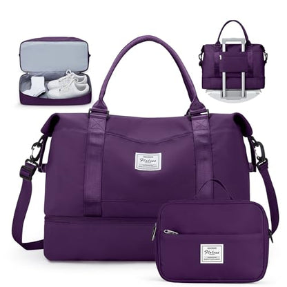 Travel Duffel Bag with Shoes Compartment,Weekender Bags for Women Travel - color: Dark Purple, size: Large