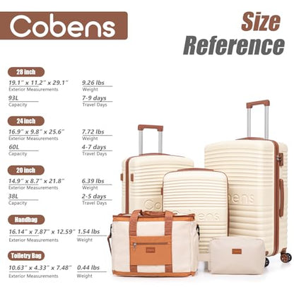 Cobens Luggage Sets 5 Piece, Suitcases with Wheels, 20"/24"/28",Beige - color: Beige, size: 5 Piece Sets (20/24/28/DB/TB)