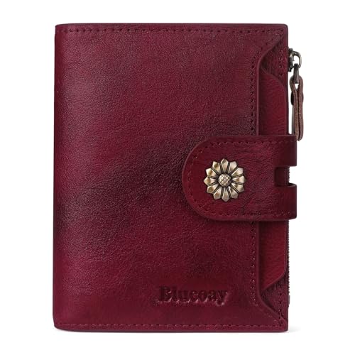 Wallet Women,RFID Blocking Real Leather Womens Wallet Bifold Compact Card Holder Small Wallet for Women with Removable ID Window Red - color: a6-red