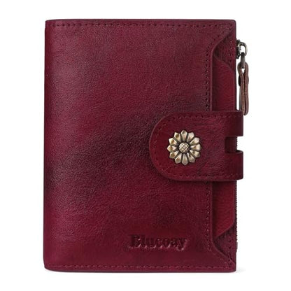 Wallet Women,RFID Blocking Real Leather Womens Wallet Bifold Compact Card Holder Small Wallet for Women with Removable ID Window Red - color: a6-red