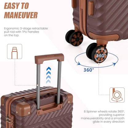 Cosbarn Carry On Luggage 22x14x9 Airline Approved,3 Piece Luggage Set - color: Burgundy, size: 3 Piece Sets (20/BP/TB)