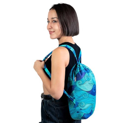 Nanobag Pack 14L Packable Foldable Drawstring Backpack For Men & Women - color: Blue Waves