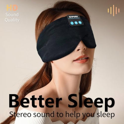 Sleep Mask Bluetooth 5.4 Headphones Soft Wireless Headband Eye Mask Blackout with Microphone (Black M) - color: Black M