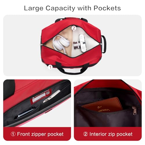OIWAS Rolling Duffle Bag with Wheels, 22 inch Carry On Bag for Travel - color: Light Red