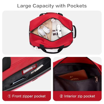 OIWAS Rolling Duffle Bag with Wheels, 22 inch Carry On Bag for Travel - color: Light Red