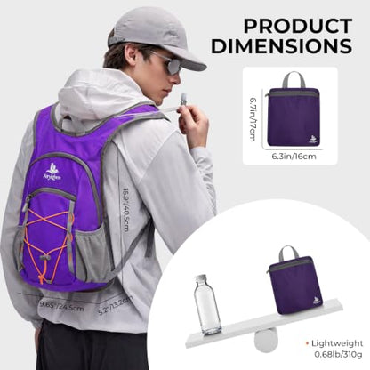 14L Small Hiking Backpack, Packable Travel Daypack for Men Women - color: Purple