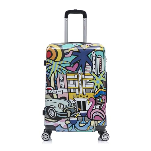 InUSA Miami Print 24-Inch Medium Hardside Spinner Luggage Lightweight Bag - color: Cities, size: 24 Inch