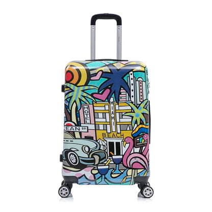 InUSA Miami Print 24-Inch Medium Hardside Spinner Luggage Lightweight Bag - color: Cities, size: 24 Inch