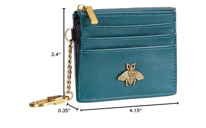 SEAVILIA Credit Card Holder Small Keychain Wallet for Women RFID Blocking - color: Peacock Blue