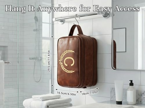 OXYEFEI Personalized Gifts for Men, Personalized Large Toiletry Bag for Men,Custom PU Leather Waterproof Mens Toiletry Travel with Initial Essential Dopp Kit Shaving Bag (B, Light Brown) - color: Light Brown, style: B