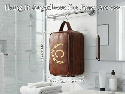 OXYEFEI Personalized Gifts for Men, Personalized Large Toiletry Bag for Men,Custom PU Leather Waterproof Mens Toiletry Travel with Initial Essential Dopp Kit Shaving Bag (B, Light Brown) - color: Light Brown, style: B