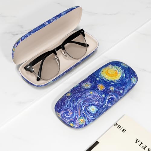 Eyeglasses Case, Portable Hard Shell Protective Case for Glasses, Eyeglass Holder Box for Women with Cleaning Cloth - color: Starry Night