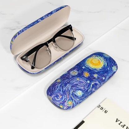 Eyeglasses Case, Portable Hard Shell Protective Case for Glasses, Eyeglass Holder Box for Women with Cleaning Cloth - color: Starry Night