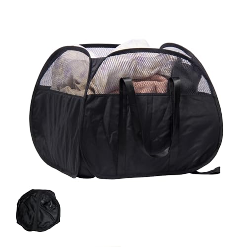 Collapsible Laundry Basket, 90L Tear Proof Mesh Pop-up Hamper - color: Black, size: Square-Tear Proof，1 Pack