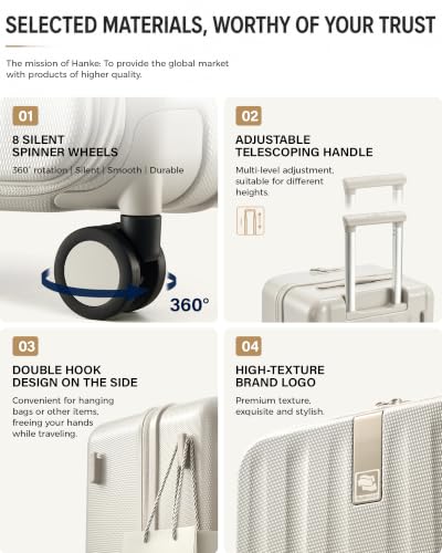 Hanke 24 Inch Top Opening Expandable PC Checked Luggage with TSA Lock,81L - color: Ivory White, size: 24 Inch