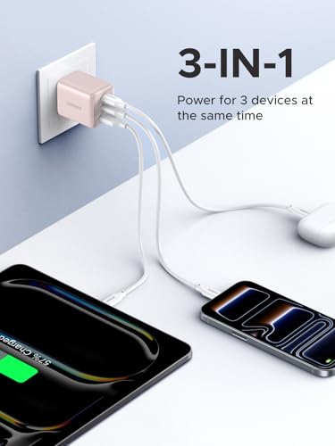 UGREEN 3포트 30W USB C 충전기 블록, GaN II 타입 C 고속 충전, 핑크 - color: 핑크