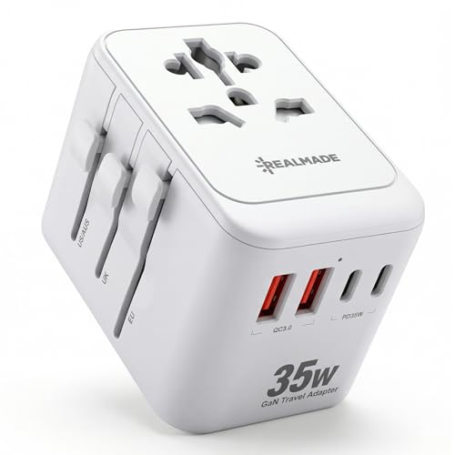 Realmade 35W PD International All-in-One Travel Adapter, 2C+2A White 5-in-1 - color: White, size: 35W