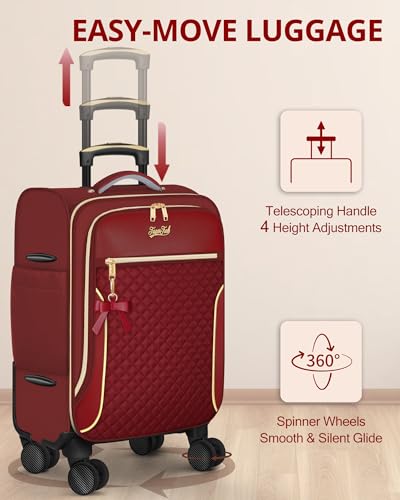Carry On Luggage 22x14x9 Airline Approved, 20" Softside Suitcase for Travel - color: Red