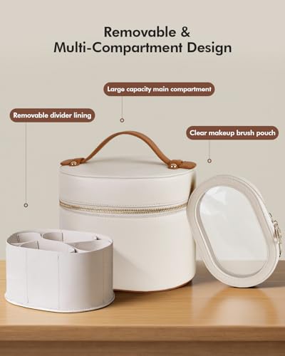 Prite 2 Pcs Makeup Bag Set Travel Cosmetic Case with Clear Pouch for Women - color: Beige-Brown