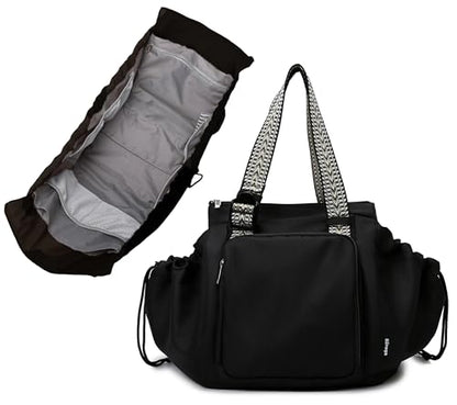 Everyday Bag Tote for Women, Spacious Diaper Bag with 16 Pockets, Durable Travel Bag, Sleek Work Shoulder Bag - color: Midnight Black