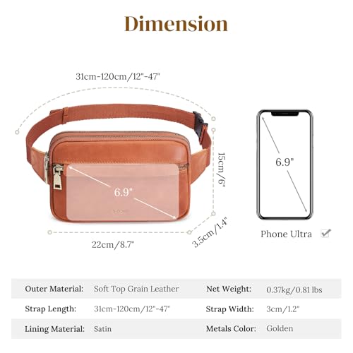 S-ZONE Fanny Packs for Women Genuine Leather RFID Blocking Crossbody Sling - color: Cognac