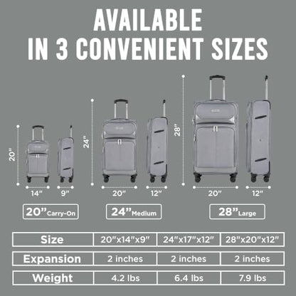 IZOD Ocean 3 Piece Softside Luggage Set with Spinner Wheels - color: Grey