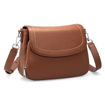 befen Genuine Leather Medium Crossbody Bags for Women Saddle Bag Purse - color: Cognac Brown