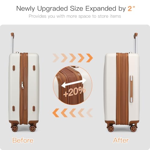 Kono 24 Inch Expandable Checked Luggage with Spinner Wheels TSA Lock Cream - color: Cream White, size: 24"