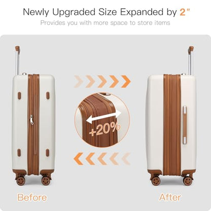 Kono 24 Inch Expandable Checked Luggage with Spinner Wheels TSA Lock Cream - color: Cream White, size: 24"
