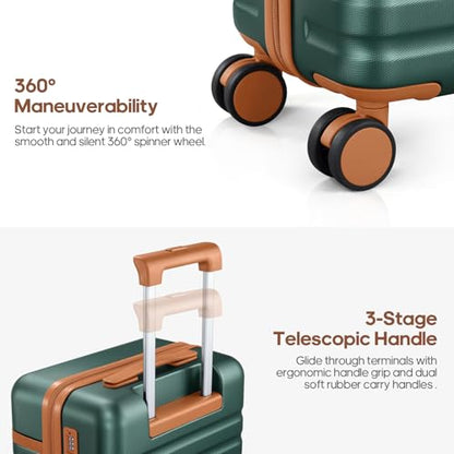 Luggage Sets 7 Piece,Hardside Large Checked Suitcase with Backpack Set - color: Dark Green, size: 7-Piece Sets