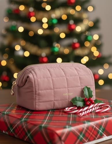 BAGSMART Makeup Bag Travel Toiletry Bag, Wide-open Zipper Pouch, Dark Pink - color: 02-Dusty Rose Pink