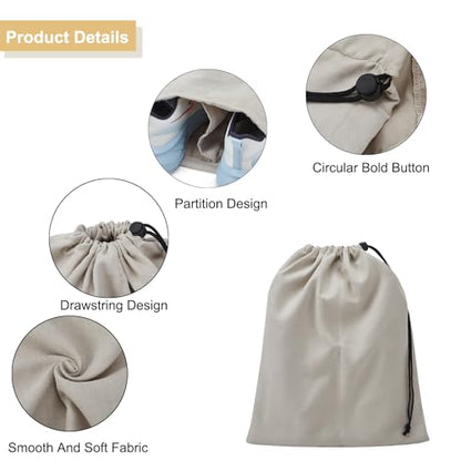 4 Pcs Shoe Bags for Travel, Shoes Pouch with Partition Design & Drawstring - color: Grey