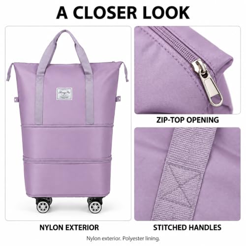 Expandable Rolling Travel Bag with Detachable Wheels,Purple - color: purple