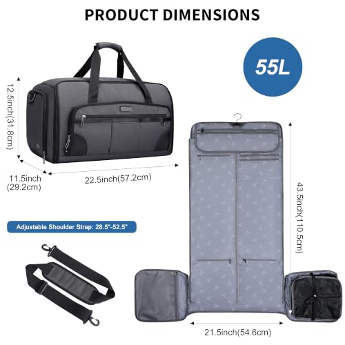 WITZMAN Garment Duffle Bags for Travel Men Suits 55L with Shoe Compartment - color: Silvery Grey