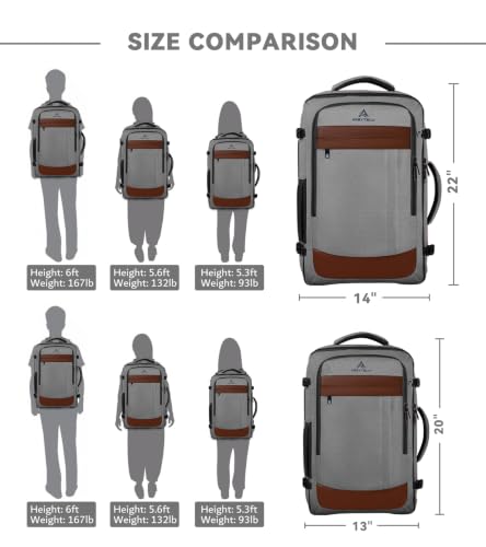 AREYTECO Expandable Carry on Backpack, 50L Extra Travel Laptop Backpack - color: Khakigrey, size: 17.3 Inch (20''x13''x10'')