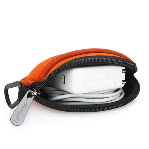 E-Tree Small Soft Neoprene Zipper Pouch with Carabiner Clip,Tech Bag Orange - color: Orange