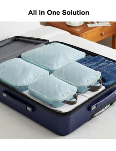 4 Set Striped Packing Cubes, Water-Repellent Travel Luggage Organizer Bags - color: Pale Blue