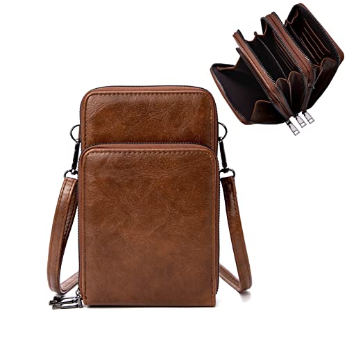 myfriday Small Cell Phone Crossbody Bag, Multi-pocket & 6 Card Slots - color: B-coffee