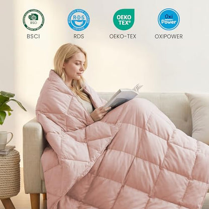 Joysoul Down Throw Blankets, Lightweight Feather Down Throw for Indoor and Outdoor Duvet Insert, Camping, Travel, Couch, Soft Throw Medium Warm, Pink (50" x 70") - color: Pink