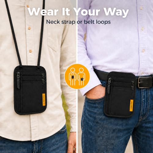 VENTURE 4TH Slim Neck Wallet, RFID Blocking Passport Holder - Black - color: Ebony