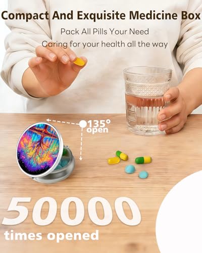 LRITER Pill Case, 3 Compartment Portable Travel Pill Box, Pillbox Organizer - color: Colorful Tree