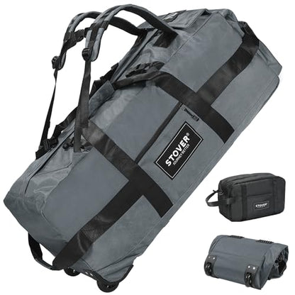 STOVER 45/80/100L Rolling Duffel Bag with Wheels, Large Durable Travel Duffle + Toiletry Bag, Heavy Duty, Packable, Foldable with Shoulder Straps- Use as Luggage or Backpack, Men/Women (Grey) - color: Grey