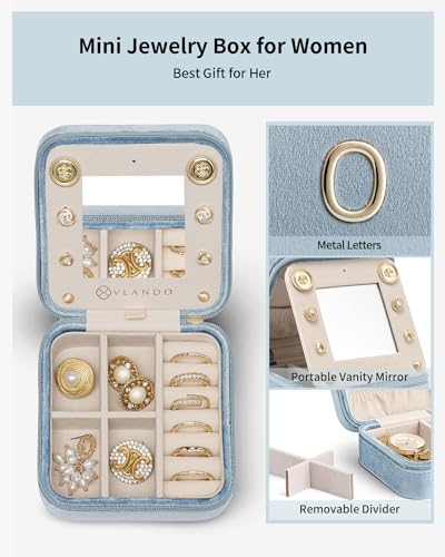 VLANDO Jewelry Box Travel, Letter O Case with Necklace Hooks - color: Blue, size: Letter O