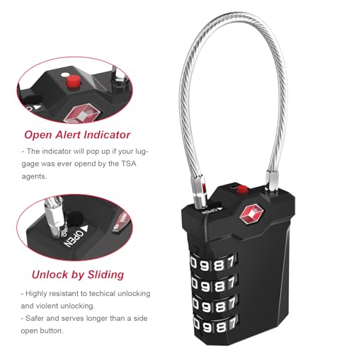 ZHEGE TSA Approved Locks for Luggage, Inspection Indicator (2 Pack, Black) - color: 2p Black
