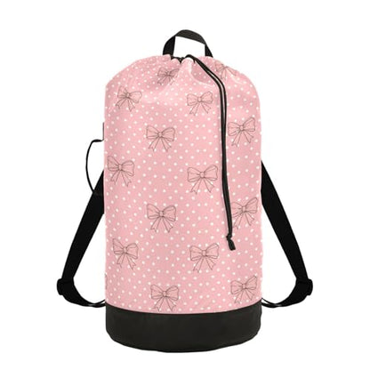Bow Polka Dot Light Laundry Bag Backpack Bags Mesh Wash Laundry Bags Dirty Clothes Organizer for Vacation Road Trip Essentials Dorm - color: 18-Bow Polka Dot