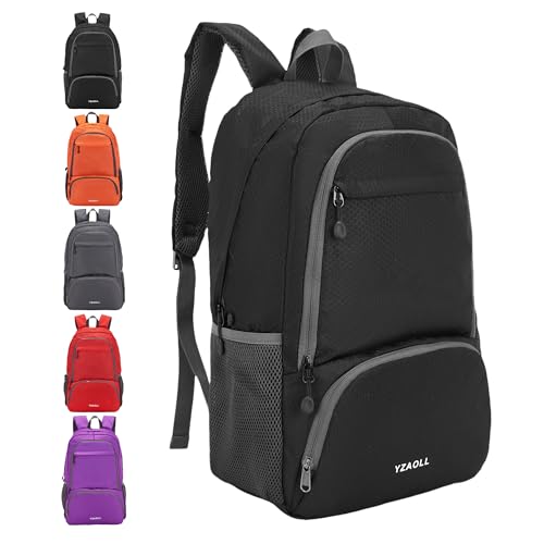 30L Hiking Backpack Lightweight Day Packs, Packable Backpack for Women Men - color: E-black
