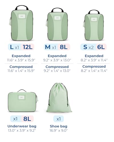 BAGSMART Compression Packing Cubes, Lightweight Travel Essentials - color: Kohlrabi Green, size: 6 Set