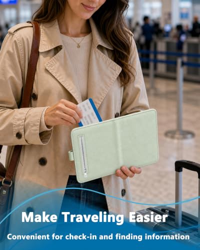 RFID Passport Holder with Tracker Slot, Leather Travel Wallet - color: Green