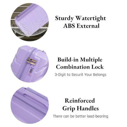 20 Inch ABS Hard Shell Checked Luggage – Scratch Resistant Surface, 4 Quiet Multi-Directional Spinner Wheels, Durable Travel Suitcase with Combination Lock,Purple